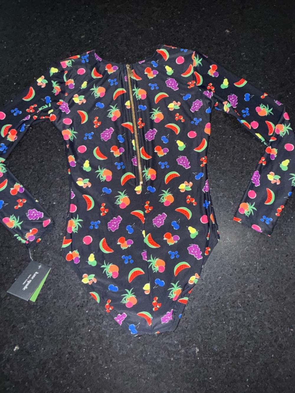NEW KATE SPADE BLACK RADIANT FRUIT LONG SLEEVE RASH GAURD ONE PIECE SWIMSUIT SM - Picture 4 of 9